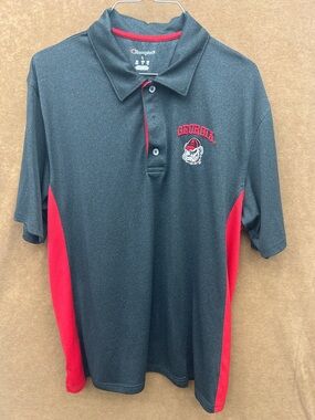UGA Georgia Bulldog Black and Red Performance Polo Shirt with Team Patch